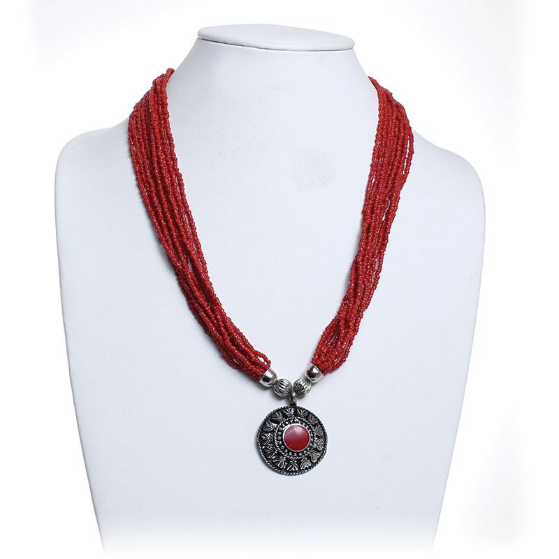 Ruby Red Beaded Pendant Necklace – MeSh Cart