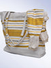 White Handbag with Yellow and Black Stripes